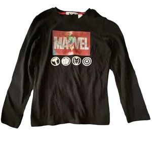 Marvel The Avengers Boys Lenticular Black Long Sleeve Tee BTS Size 8-10Y